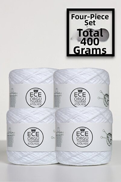 Ece Örgü Tasarım Atölyesi Set of White, Multi-Strand Mercerized Cotton Knitti...