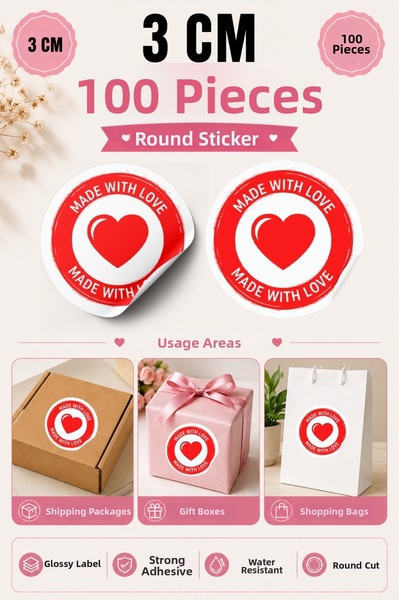 qoeuyl boutique Made with Love Printed 3 cm Round 100 Pieces Sticker Packagin...