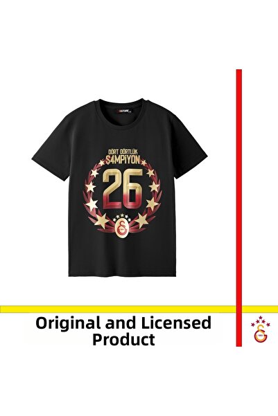 Galatasaray Licensed 2026 Championship Black Kids T-Shirt