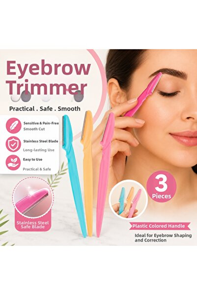 EVİMİST 3-Piece Eyebrow Razor Set – Safe Eyebrow Shaping Blade with Plastic C...