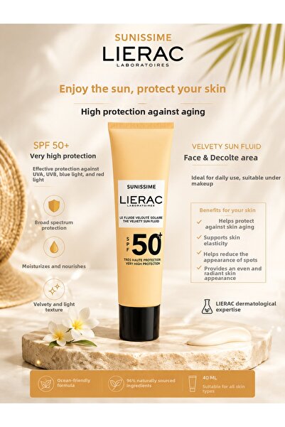 Lierac Sunissime Velvety Sun Fluid Spf50 Anti-Aging Sunscreen for Face and De...