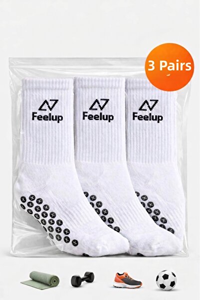 feelup 3 ζευγάρια αντιολισθητικές κάλτσες ποδοσφαίρου και για χαλιά, λευκές -...