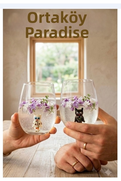 ORTAKÖYCENNETİ Figured Water Glass Owl and Owl 2 Pcs Glasses 350 Cc Amber Gla...