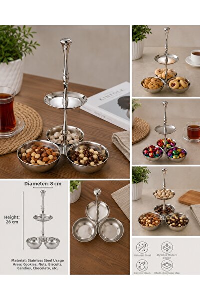 PALU GASTRO Stainless Steel 3-Compartment Layered Snack Bowl 26 cm Nut Servin...