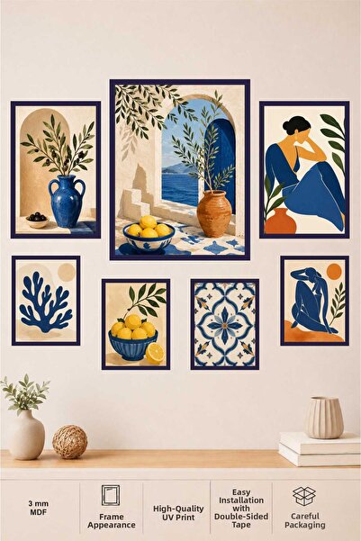 UNT Matisse Mediterranean Themed 7 Piece Mdf Painting Set |   Frame-Like Uv P...