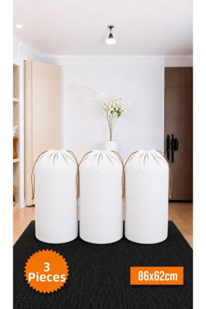 Balkan Room 3 Pieces of White Drawstring Storage Bags Xlarge 86X62 cm - Movin...
