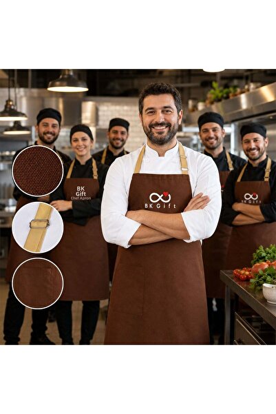 Bk Gift 10 Pieces of Kitchen Aprons with Your Logo - Brown - Beige Adjustable...