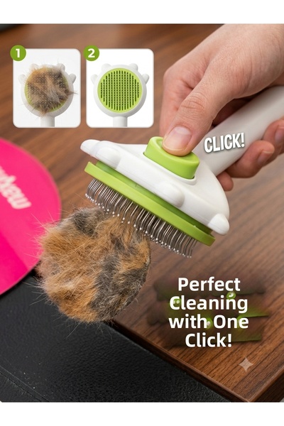 chipetpet Cat Dog Hair Collection and Combing Brush with Automatic Cleaning Button, Ear-Shaped Brush