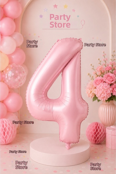 Parti Dükkanı 4 Number Foil Balloons 34 Inch 76 cm Pink Color Helium Compatib...