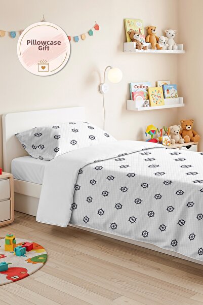 Evimde Bambaşka Marine Navy Blue Young Room Single Pique Set - White Minimal ...