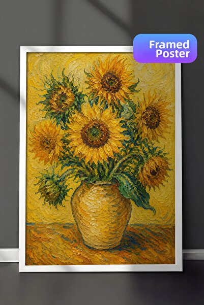 Zestia Pictură murală inspirată de Van Gogh cu vază cu floarea-soarelui, efec...