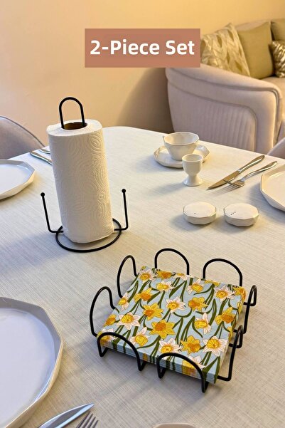 Edora Home Set of 2 Black Square Napkin Holders, Vertical Paper Towel Holders...