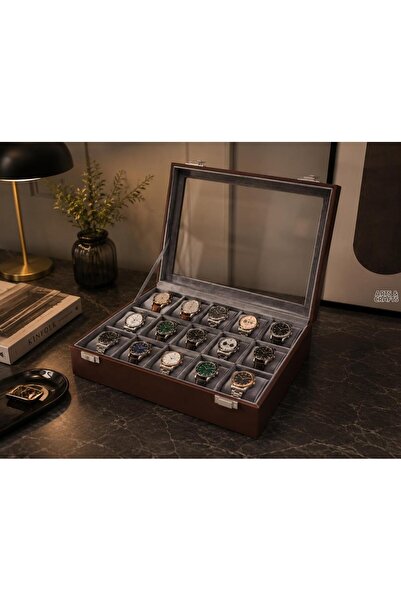 zyc Special Series Luxury 15-Slot Luxury Leather Glass-Covered Watch Storage ...