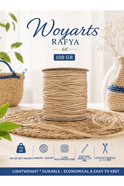 woyarts Raffia Yarn 100 Gr 250 m Bag, Hat, Beach Bag, Basket and Decorative K...