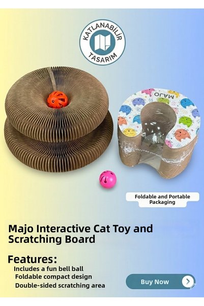 Majo Accordion Cardboard Cat Toy, with Ball and Cat Grass Gift