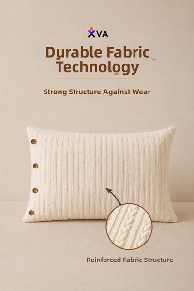 XVA 100% Cotton 2-Piece Pillowcase Set |   Knitted Patterned |   Buttoned Decorative Pillowcase |   50X70 cm
