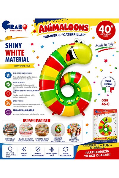 grabo Animaloons Number 6 Caterpillar Foil Balloon 102 cm (40 Inches)