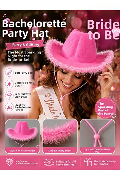 Partifabrik Bachelorette Pink Feathered Cowboy Hat