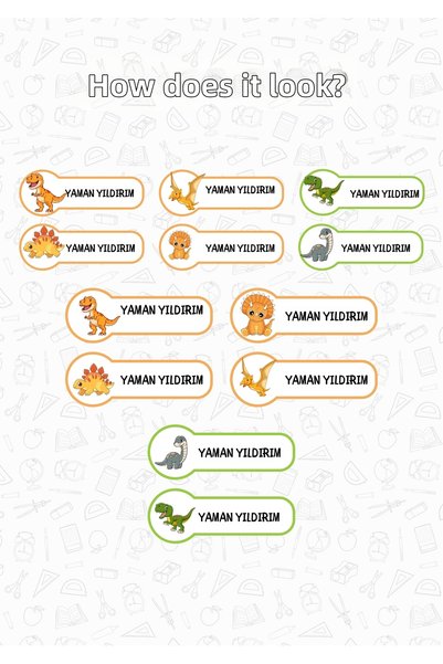 alışveriş kurdu School Label Pen Notebook Label Custom Name Writeable Label Sticker Dinosaur Themed 183 Pieces