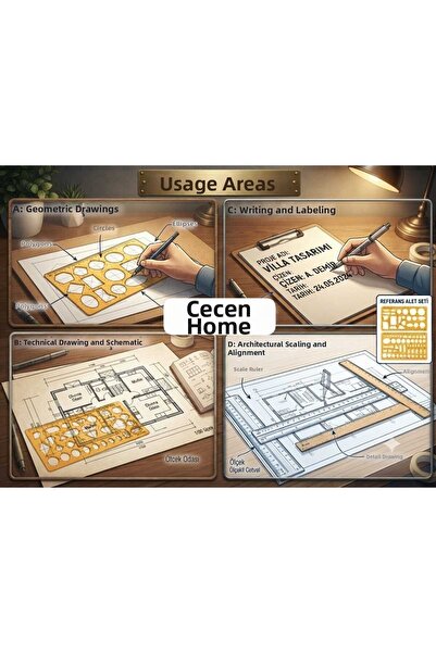 ÇEÇEN HOME (4Pcs) Ruler Set: Seamless Drawings with Geometric Shapes, Letter ...