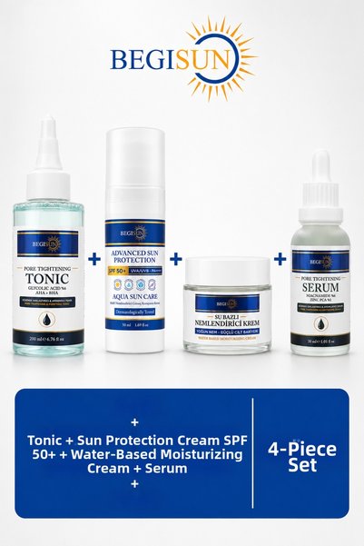 BEGISUN 4-Piece Skin Care Set Tonic + Spf 50+ Sunscreen + Water-Based Moisturizer + Serum