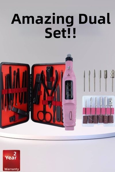 pınaxar Electric Manicure Pedicure Kit Set of Two 17 Pieces Nail Care Callus ...