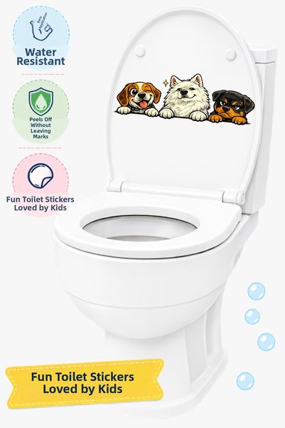 Echo Home Toilet Sticker Three Cute Dogs Winking, Confident and Edgy Fun Bathroom Sticker Set