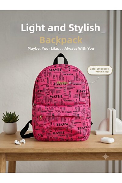 Generic Brand School Bag Three Compartments Pink Daily Backpack