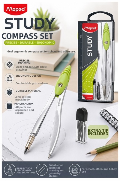 Artmaster Green Metal Compass 1 Piece Maped 119450 Compass Set Technical Draw...