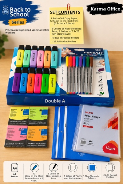 KarmaOfis Mavi Set Double a A4 Photocopy Paper |   12 Highlighter Pens |   8 ...
