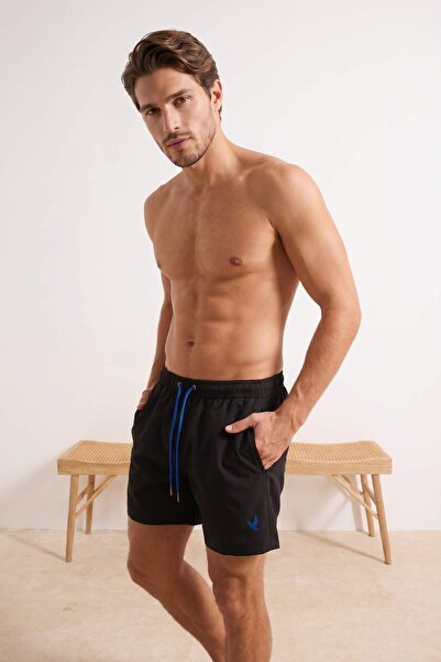 Trendyol Kollektion Schwarze Herren-Badeshorts mit Schnürung, normale Länge u...