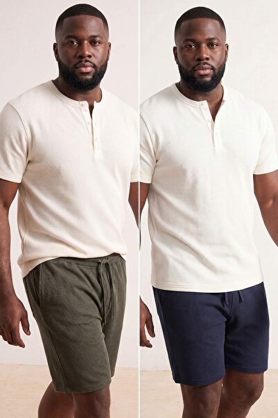 Trendyol Kollektion Große Größen, Marineblau-Khaki, Waffelmuster, 2er-Pack, g...