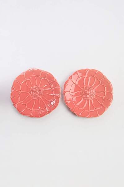 TRENDYOLMİLLA HOME Set of 2 Flower Shaped Ceramic Cake Plates Pink Tphss26Tbk...