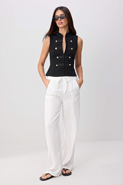 Trendyol Collection Ecru 100% Tencel High Waist Wide Leg Jeans Twoss26Je00333