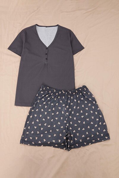 Trendyol Curve Schwarz-Mehrfarbiges, floral gestricktes Pointel-Pyjama-Set in...