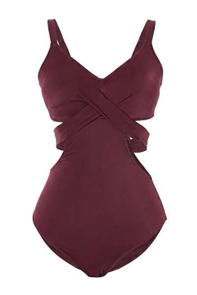 Trendyol Collection Plum Cut Out Detailed Covered Regular Mayokini Tbess26My0...