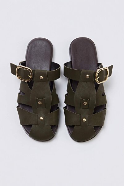 TRENDYOL SHOES شبشب نسائي من كاكي نوبوك فيشرمان TAKSS26TE00002