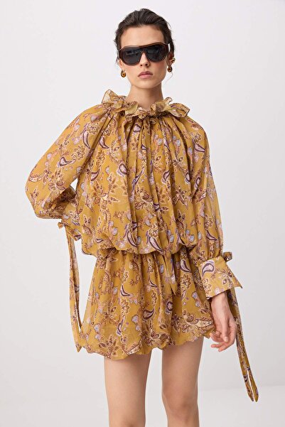 Trendyol Collection Rochie țesută cu fustă tip balon cu imprimeu etnic, stil ...