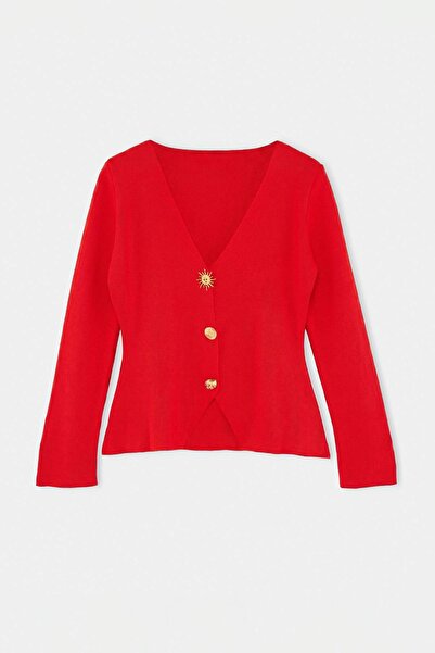Trendyol Collection Red Trend Button Detailed Knitwear Cardigan Twoaw26Hi00121