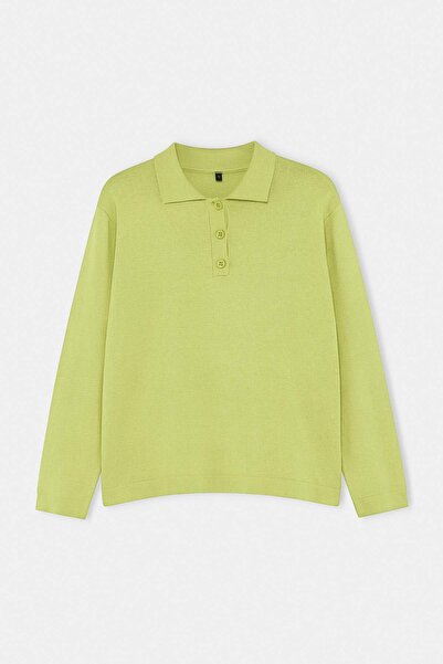 Trendyol Collection Lime Wardrobe Essentials Special Yarn Wide Fit Knitwear S...