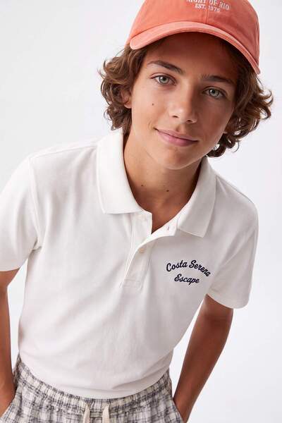 TRENDYOLKIDS Ecru Boy's Polo Collar Knitted T-Shirt Tkdss26Ts00102