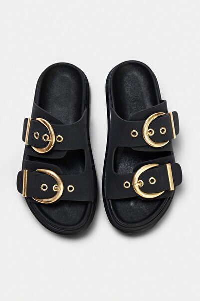 TRENDYOL SHOES Black Nubuck Women's Slippers Takss26Te00005
