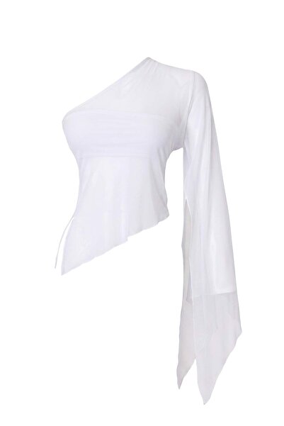 Trendyol Collection بلوزة بيضاء من التول بكم واحد ونصف بطانة للحفلات TPRAW27B...