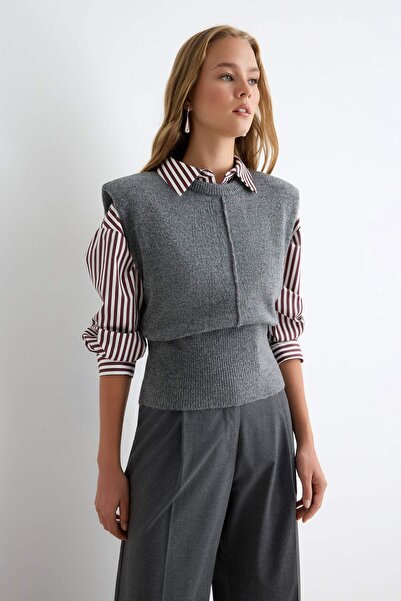 Trendyol Collection Anthracite Soft Textured Padded Basic Sleeveless Knitwear...