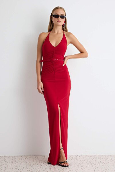 Trendyol Collection Red Shift/Straight Cut Maxi Knitted Evening & Graduation ...