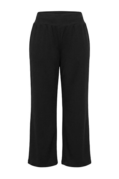 Trendyol Curve Black Wide Leg/Spanish Leg High Waist Interlock Stretch Knit P...