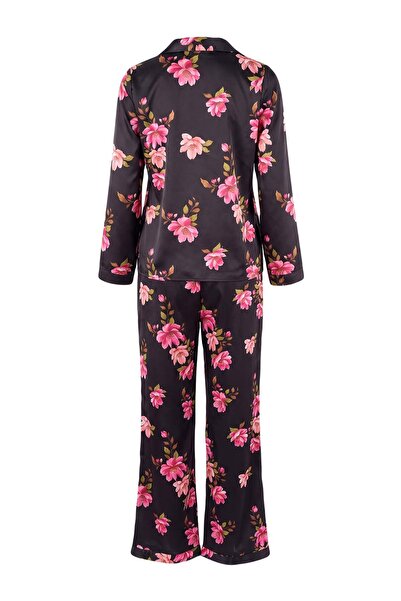 Trendyol Collection Black Floral Satin Woven Pajama Set Thmaw27Pt00010