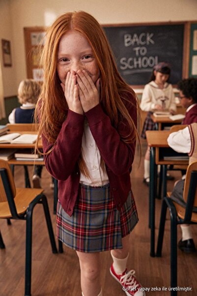 TRENDYOLKIDS تنورة حمراء قصيرة / ميني منقوشة / منسوجة بنقشة مربعات TKDAW26ET0...