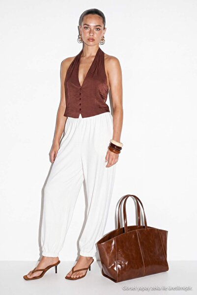 Drop by TrendyolMilla White High Waist Relax Knitted Trousers Tdrss26Pl00064