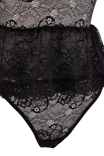 Trendyol Collection Black Peblum/Waist-Situated Lace Bustier Cupless Lingerie...